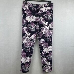 Nine West The Skinny Moody Floral Dress Pants Purple Office 6 Mid Rise Tapered